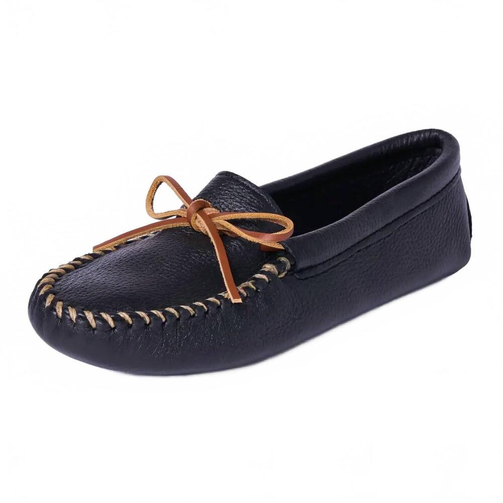 NEW MINNETONKA men's double deerskin softsole moccasins in black